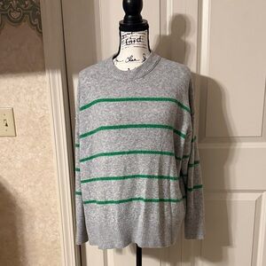 Aerie Gray and Green Striped Crewneck Sweater